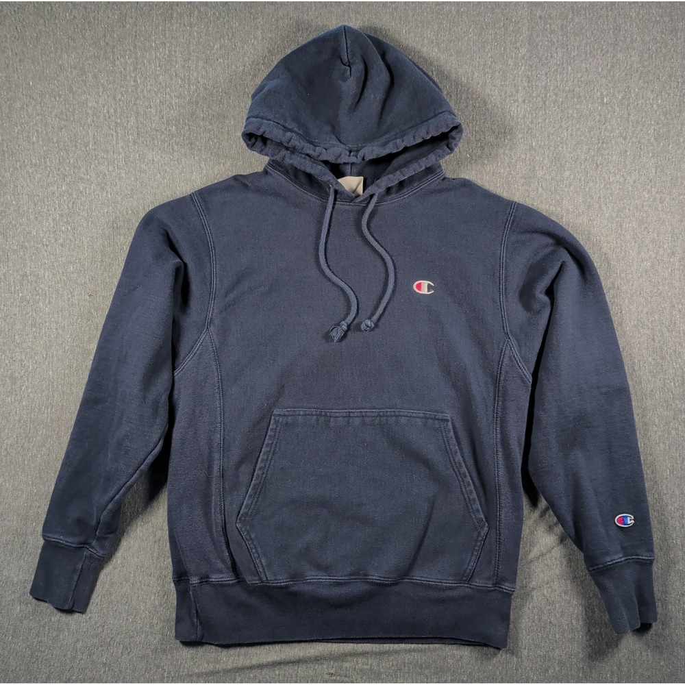 Vintage Y2K Champion Reverse Weave Hoodie Sweatshirt XL Navy Blue Faded 21.5x27